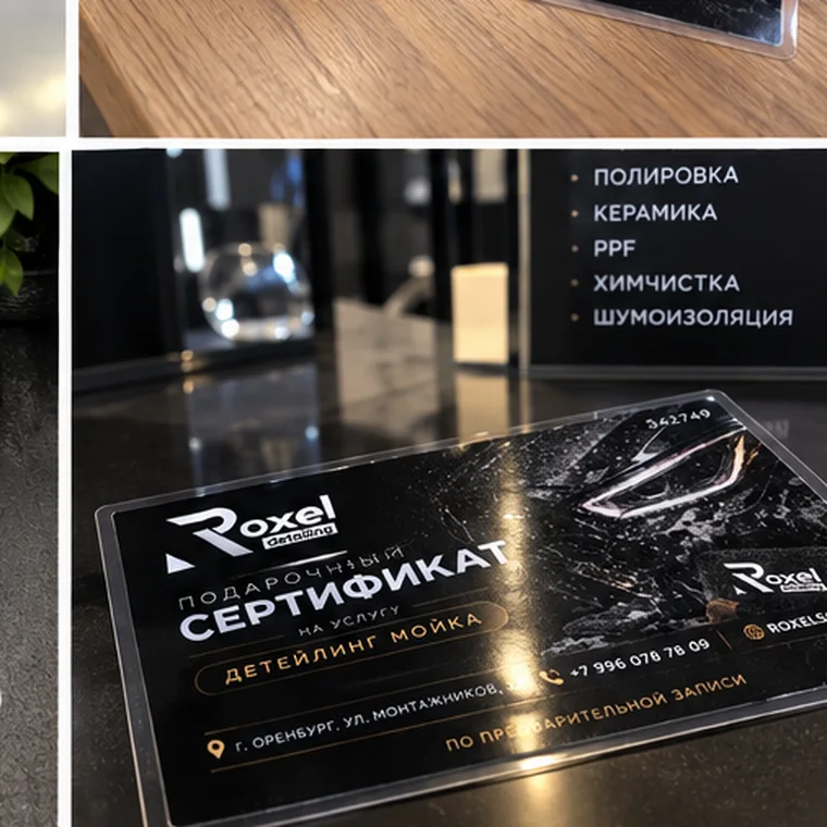 Заламинированный подарочный сертификат Roxel